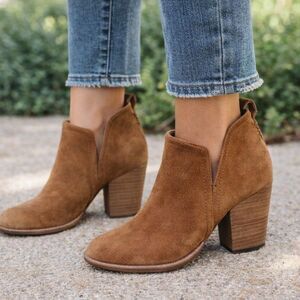 Sam Edelman Brown Suede Western Ankle Boots Stacked Heel Sz 6